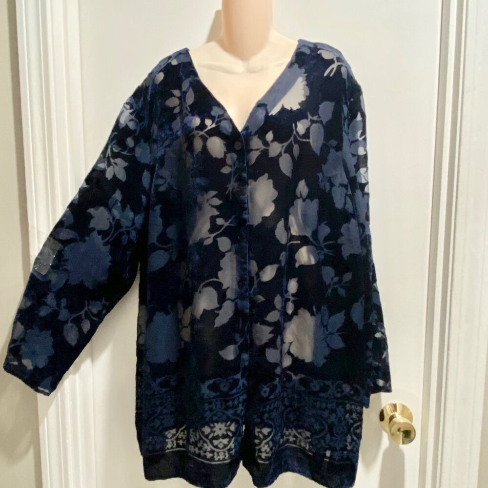 Vintage Burntout Velvet Boho Whimsigoth Grunge Fairy Longline Top Cardigan 2/3X